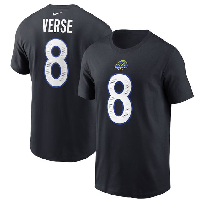 Men's Black Los Angeles Rams #8 Jared Verse 2025 Rivalries Collection Player Name & Number T-Shirt